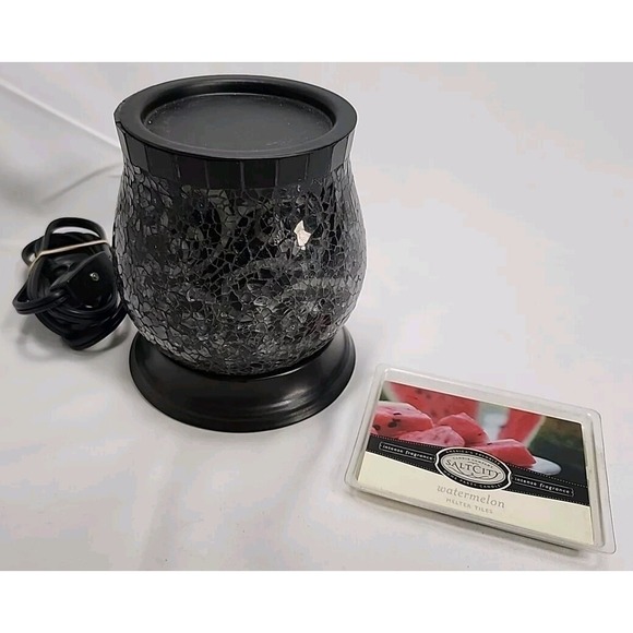 PartyLite Silver/Black Glass Swirl Wax Warmer Scent Glow Scentglow Electric - Picture 2 of 16